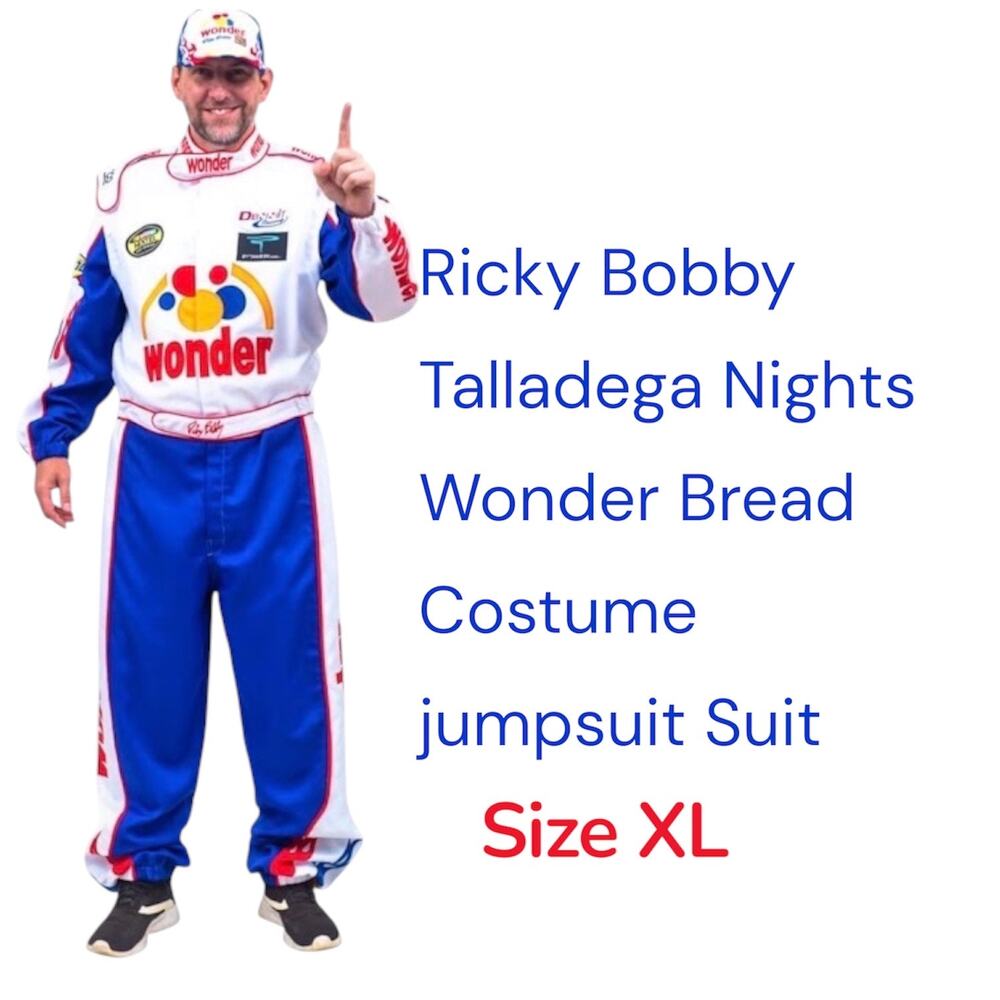 Ricky Bobby Talladega Nights Wonder Bread Costume jumpsuit Suit Hat Adult XL